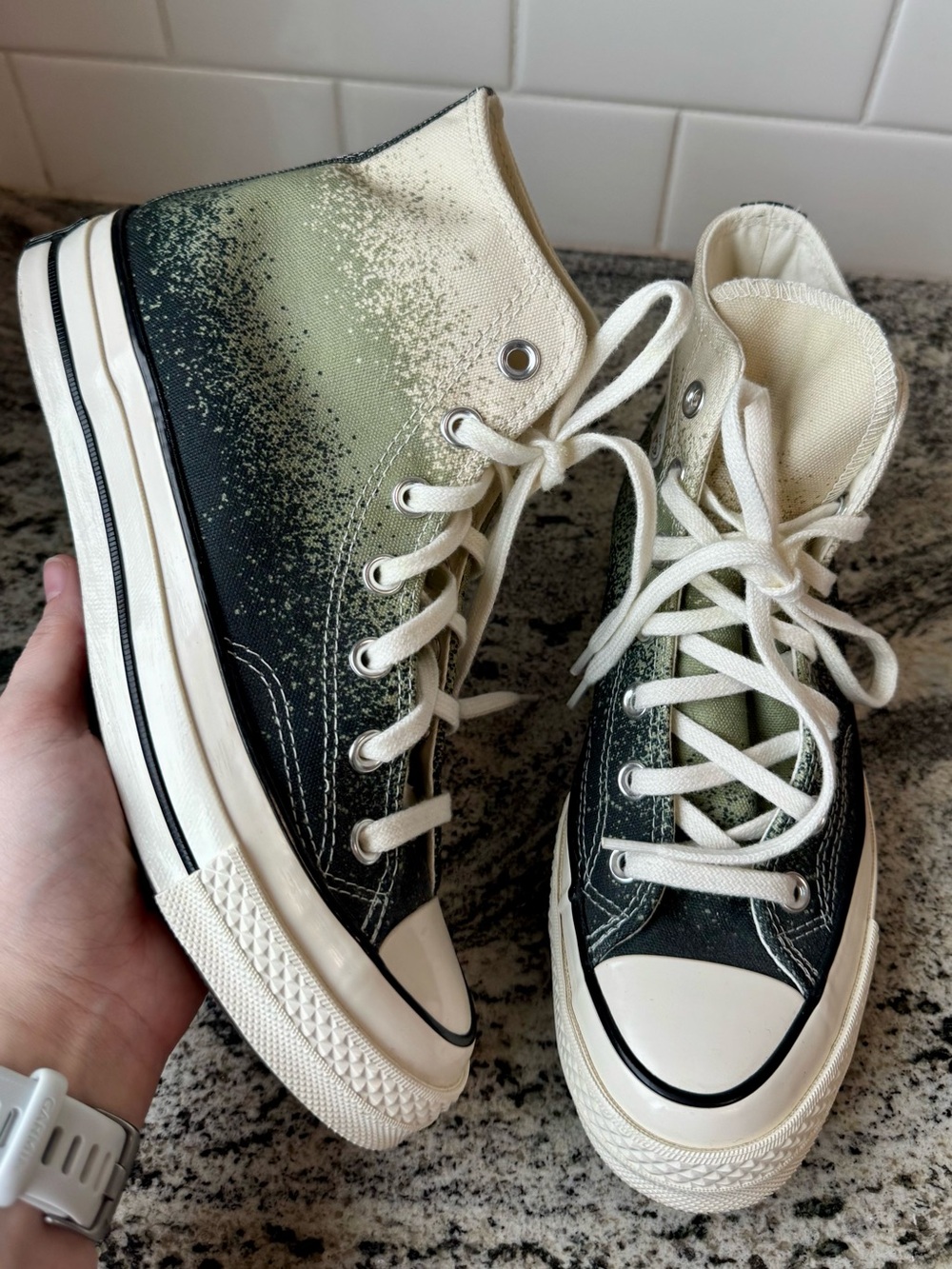 Converse Chuck 70 High Top Scatter Dye in Olive Green/Black/Egret. M6/W8. New.